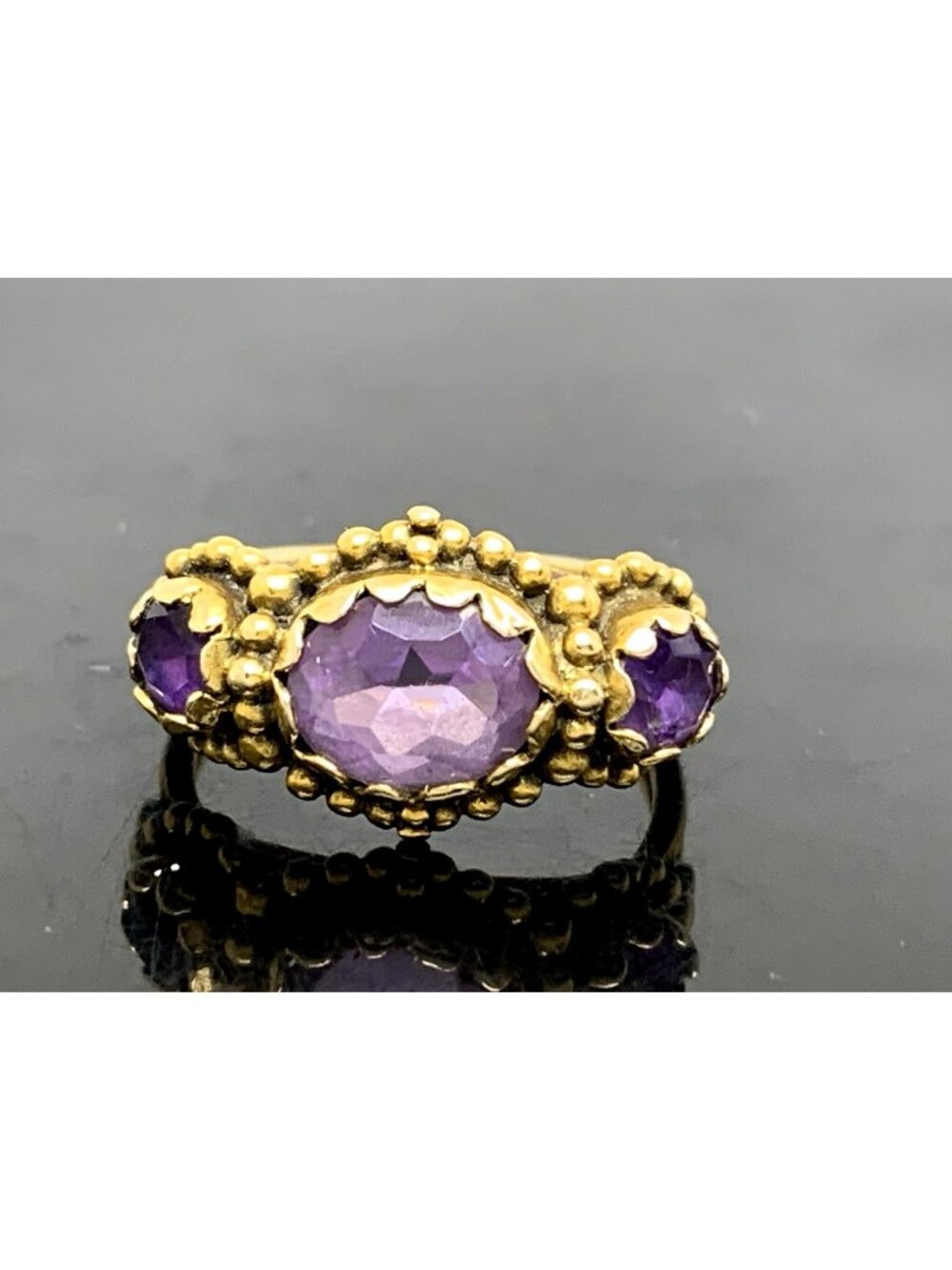Purple Amethyst Cocktail Ring 14k Yellow Gold Estate Jewelry Women's Size 7.5